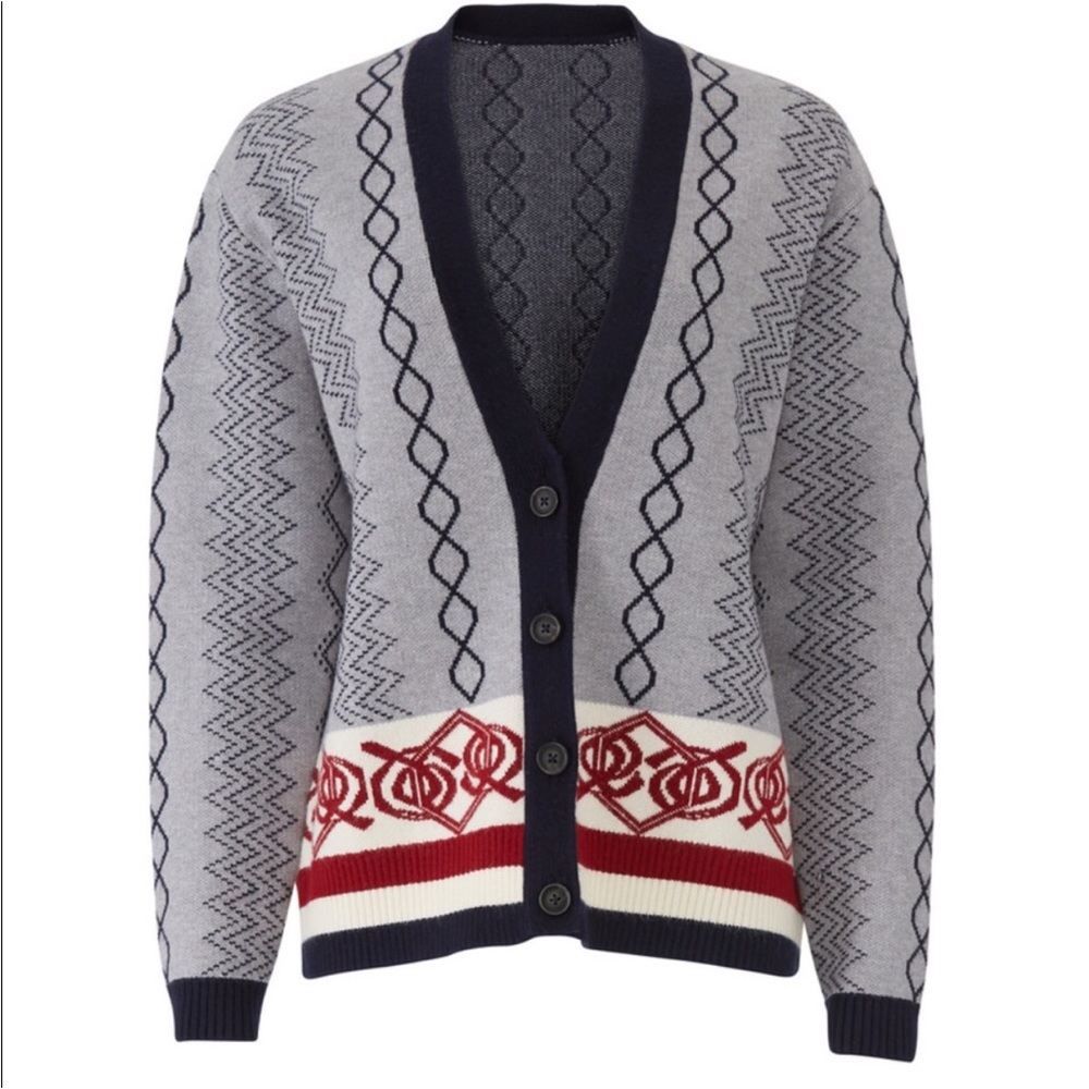 Slate & Willow Fair Isle Cardigan Sweater Pattern Printed Novelty Oversized sz S